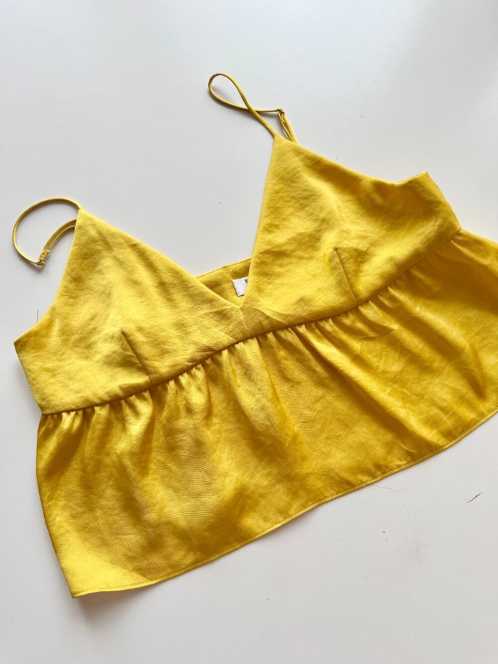 Aritzia LITTLE MOON Lover Gold Yellow Satin Cropped Peplum Tank Top, Size S - Picture 6 of 16